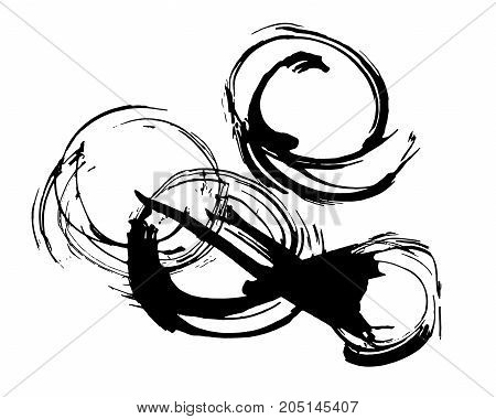 Abstract ink painting, artistic black circles vector pattern isolated