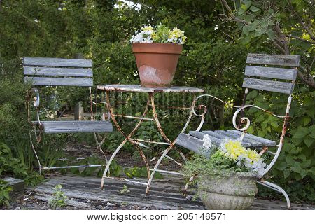 An old metal patio set rusting away