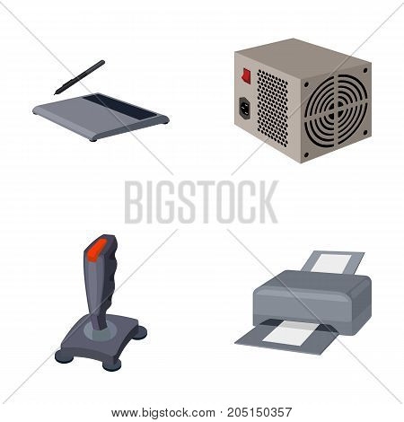Power unit, dzhostik and other equipment. Personal computer set collection icons in cartoon style vector symbol stock illustration .