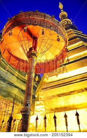 Buddha Relics In Golden Chedi Of Wat Phra That Cho Hae Temple