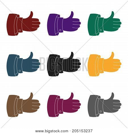 Thumb up icon in black design isolated on white background. Conference and negetiations symbol stock vector illustration.