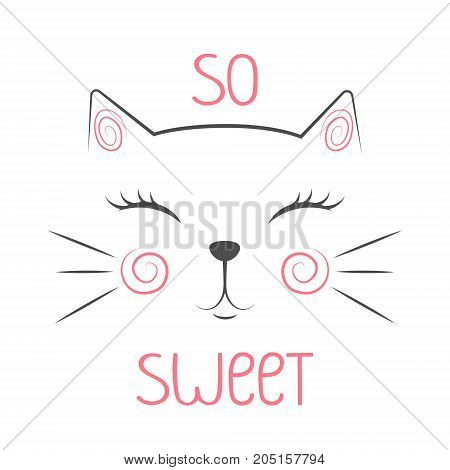 cat face vector illustration for kids clothing prints and textile, cards poster, cartoon character.