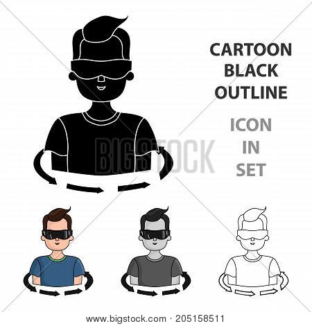 Rotation of player in the virtual reality icon in cartoon style isolated on white background. Virtual reality symbol vector illustration.