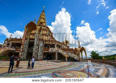 Phetchabun Thailand - June 28 2015: Buddhist tourists sightseeing beautiful Buddhist church at Phasornkaew Buddhist temple in Phetchabun Thailand