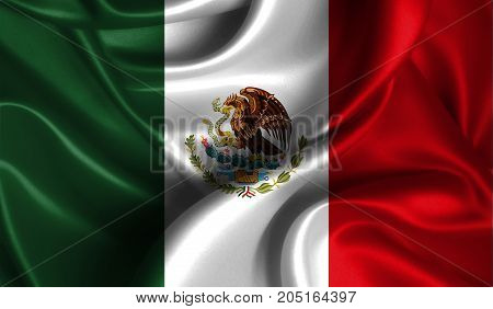 Realistic flag of Mexico on the wavy surface of fabric. This flag can be used in design