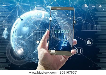 Man using digital device with 