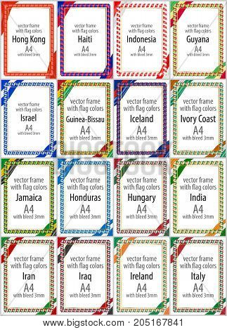 Set Of Vector Frames And Borders With Ribbons Of The Color Of The Flag Of Several Countries. Part V.