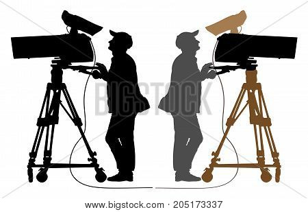 Cameraman silhouette TV Camera , vector on white background
