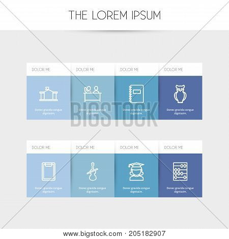 Set Of 8 Editable Teach Outline Icons. Includes Symbols Such As Instrument, Classbook, Bird And More