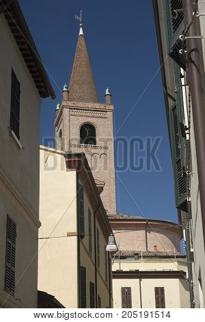 Forli (Emilia Romagna Italy): exterior of the historic cathedral belfry
