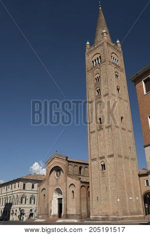 Forli (Emilia Romagna Italy): the Aurelio Saffi square with church of San Mercuriale and other historic buildings