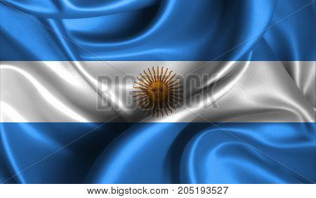 Realistic flag of Argentina on the wavy surface of fabric. This flag can be used in design