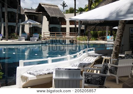 Tropical resort life on Mauritius island hotel