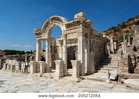 Temple of Hadrian in Ephesus ancient city, Selcuk, Turkey.