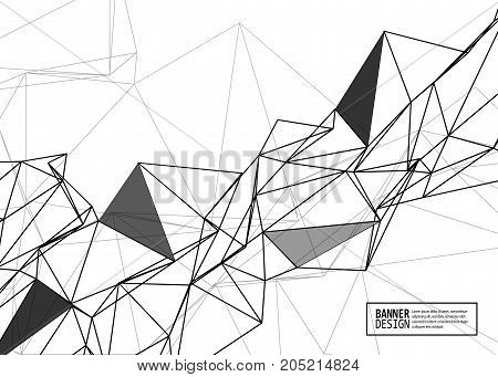 Wireframe mesh element with triangle shapes. Abstract form. Connected lines and triagles. Vector simple Illustration. Abstract molecule monochrome design. Technology background.