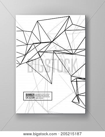 Wireframe mesh poster with triangle shapes. Abstract form. Connected lines and triagles banner. Vector simple Illustration. Abstract molecule monochrome design. Technology background.