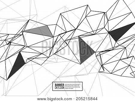 Wireframe Mesh Poster With Triangle Shapes. Abstract Form. Connected Lines And Triagles Banner. Vect