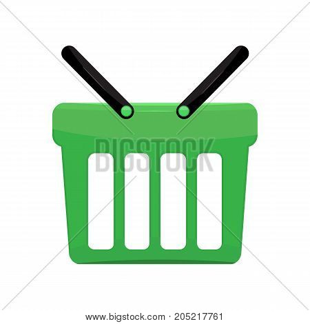 Green shopping basket solid and flat color design. Illustrated vector.
