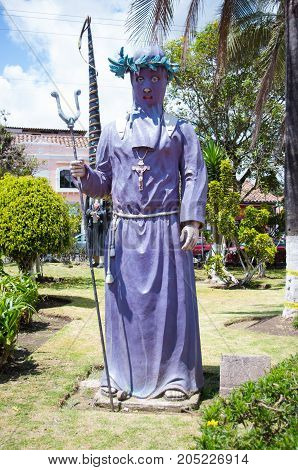Quito, Ecuador - 28 APRIL, 2015 Stoned sculpture of cucurucho, located in the valley of Los Chillos.