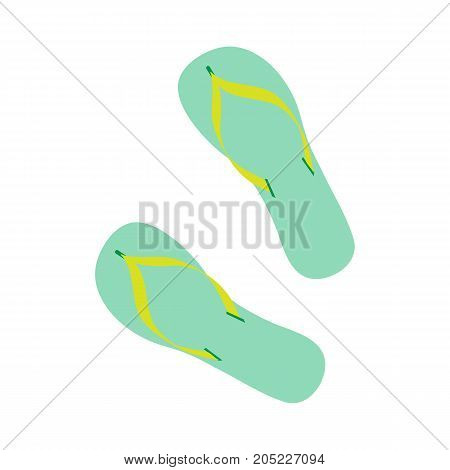 Green flip flops isolated on white background. Pair of beach slippers. Summer rubber casual shoes. Sandals icon. Vacation symbol. Footwear for travelling. Flat style design. Vector illustration