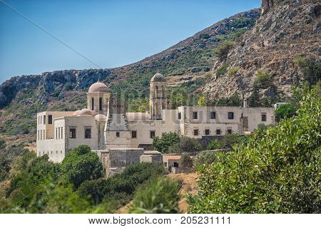 Chania Greece - August 2017: Gonia Odigitria Monastery in Chania region on Crete island Greece