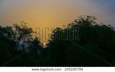 Sunrise painting sky with beautiful orange color