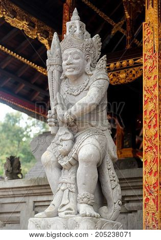 Decorated statue of traditional hindu god at Ganung Kawi Temple Bali Indonesia