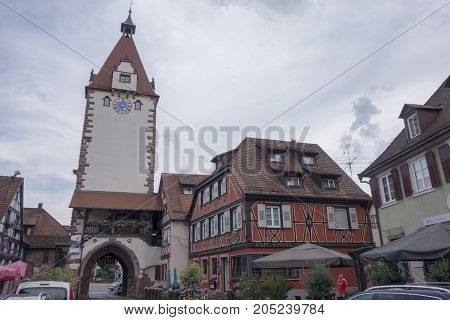 GENGENBACH BADEN-WURTTEMBERG/ GERMANY - AUGUST 16 2017: Medieval town centre with characteristic half-timbered houses
