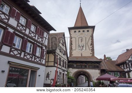GENGENBACH BADEN-WURTTEMBERG/ GERMANY - AUGUST 16 2017: Medieval town centre with characteristic half-timbered houses