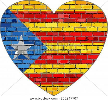 Flag of Catalonia on a brick wall in heart shape - Illustration,
Abstract grunge Catalonia flag