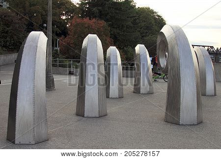 Seattle, Washington - September 7, 2015: Cool statues at Ballard Locks in Seattle, Washington