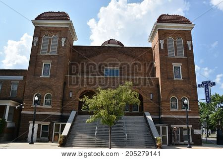 BIRMINGHAM, AL - JUL 23: 16th St Baptist Church in Birmingham, Alabama, as seen on July 23, 2017. Now a National Historic Landmark, the church is known for the tragic racially motivated bombing in 1963.