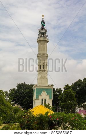MEDAN, INDONESIA - SEPTEMBER 19,2017 : Great Mosque of Medan or Masjid Raya Al Mashun is a mosque located in Medan, Indonesia. The mosque was built in the year 1906 and completed in 1909 and one of the largest mosques in Medan
