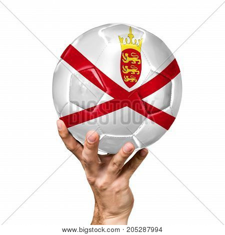 soccer ball with the image of the flag of Jersey, ball isolated on white background.