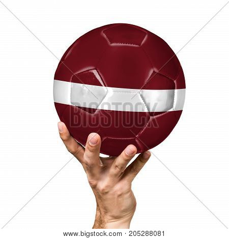 soccer ball with the image of the flag of Latvia, ball isolated on white background.