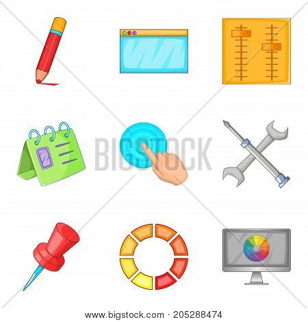 Creative business project icons set. Cartoon set of 9 creative business project vector icons for web isolated on white background