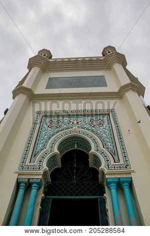 MEDAN, INDONESIA - SEPTEMBER 19,2017 : Great Mosque of Medan or Masjid Raya Al Mashun is a mosque located in Medan, Indonesia. The mosque was built in the year 1906 and completed in 1909 and one of the largest mosques in Medan