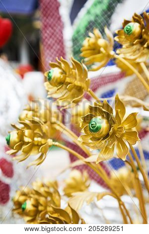 Lotus flower (aluminium flower) at Thailand temple