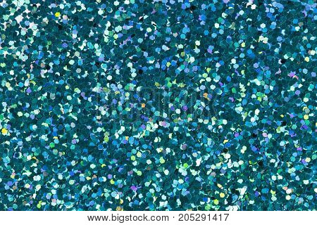 Cyan glitter for texture or background. High resolution photo.