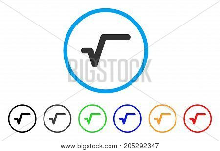 Sqrt rounded icon. Style is a flat sqrt gray symbol inside light blue circle with black, gray, green, blue, red, orange color versions. Vector designed for web and software interfaces.