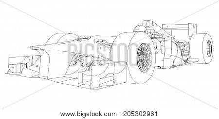 Race car. Wire-frame. EPS10 format. Vector created of 3d