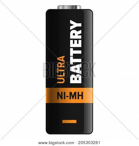 Ultra nickel-metal hydride type of powerful and compact battery in black and orange colors isolated. Qualitative energy container for long usage. Appliance to refill power content vector illustration.