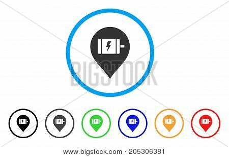 Electric Engine Marker rounded icon. Style is a flat electric engine marker grey symbol inside light blue circle with black, gray, green, blue, red, orange versions.