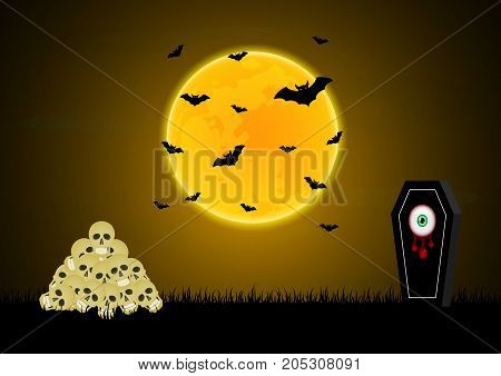 Halloween Gravestone Blood Eyeball Graveyard Skull Moon Bat
