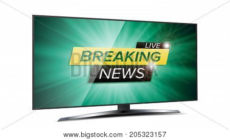 Breaking News Live Background Vector. Green TV Screen. Business Banner Design Template. Isolated On White