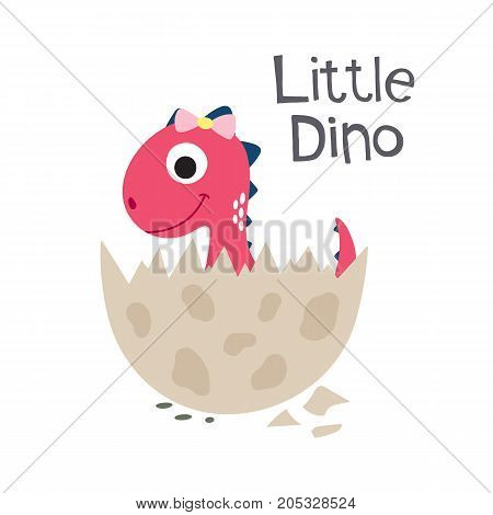 Cute cartoon dino vector illustration. Little dino