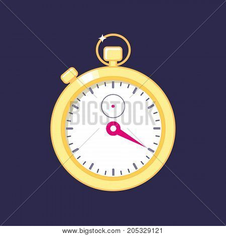 Illustration of Electronic Digital Stopwatch made from gold metal with red arrow in flat style