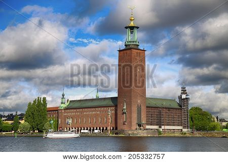 Scenic view of the City Hall from Riddarholmskyrkan Stockholm Sweden