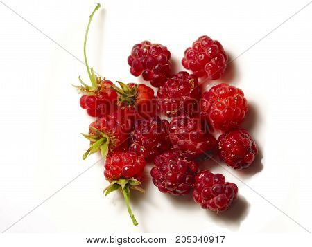sweet raspberry to withe background. Food. Vegetable.