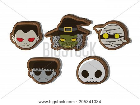 halloween cute cartoon cookies set, mini character sweets collection , vector illustration